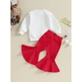 thumbnail image 3 of ZINTAOZT Toddler Baby Girl Christmas Bell Bottoms Outfit Santa Long Sleeve Sweatshirt Top Flare Pants Christmas Clothes, 3 of 8