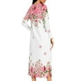 thumbnail image 6 of Aboser Women's Full Length House Coat Elegant Floral Printed Robes Soft Long Sleeve Pajama Dress Loose Zip Up Loungewear Cozy Casual Long Nightgown with Pockets, 6 of 9