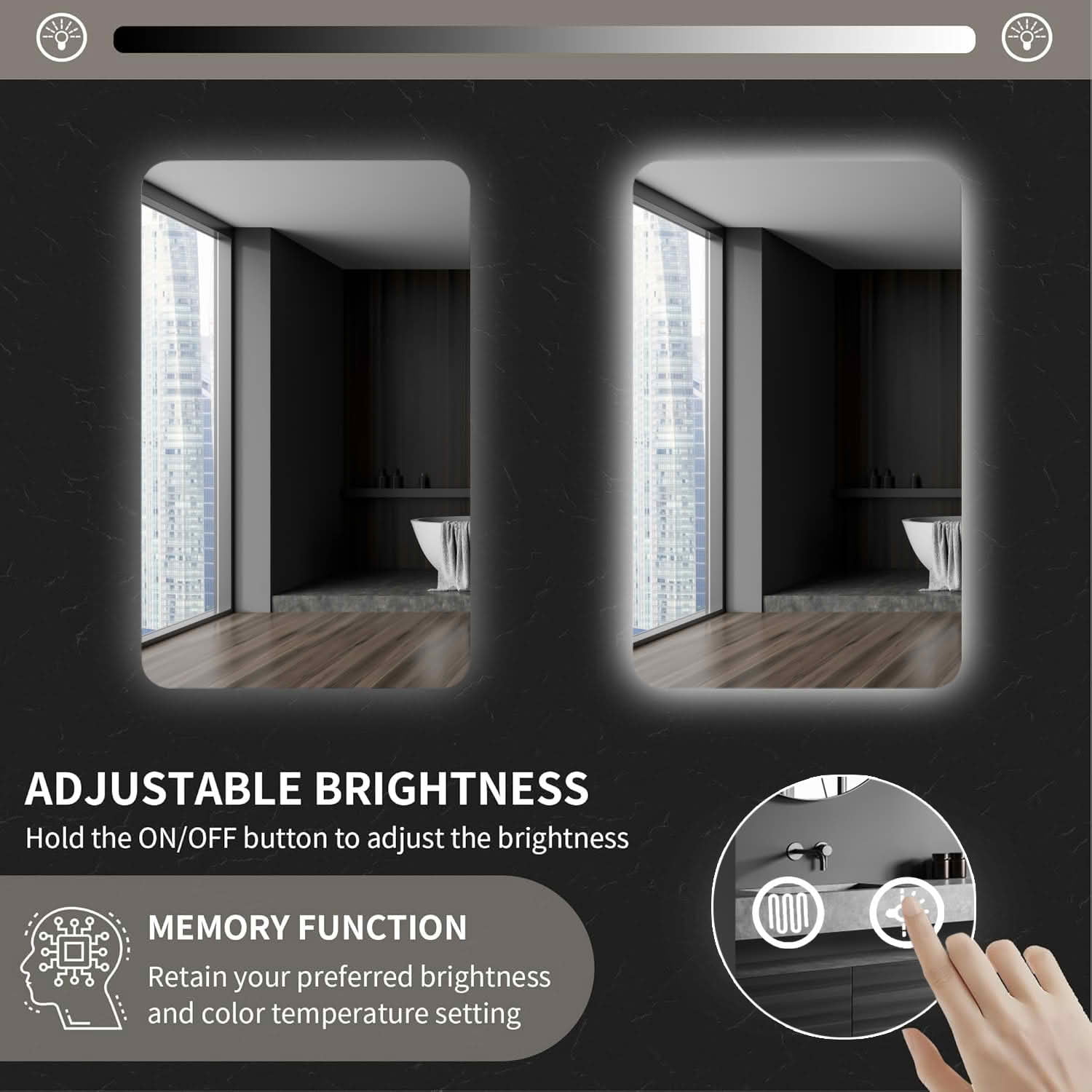 MAYEERTY 24"x36" Rectangular Backlit Bathroom Wall Mirror, for Bathroom Makeup and Grooming