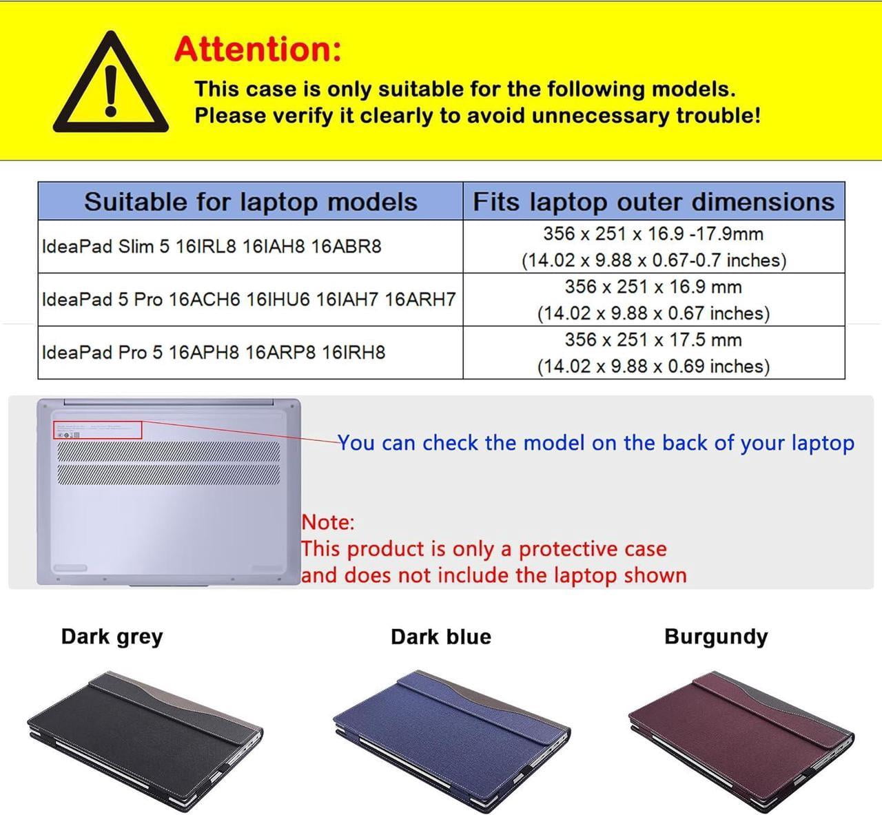 Case Cover for 16-inch Lenovo IdeaPad Slim 5 16IRL8 16IAH8 16ABR8 & IdeaPad 5 Pro 16ACH6 16IHU6 16IAH7 16ARH7&IdeaPad Pro 5 16APH8 16ARP8 16IRH8 Laptop Sleeve,PU Leather Protective Bag