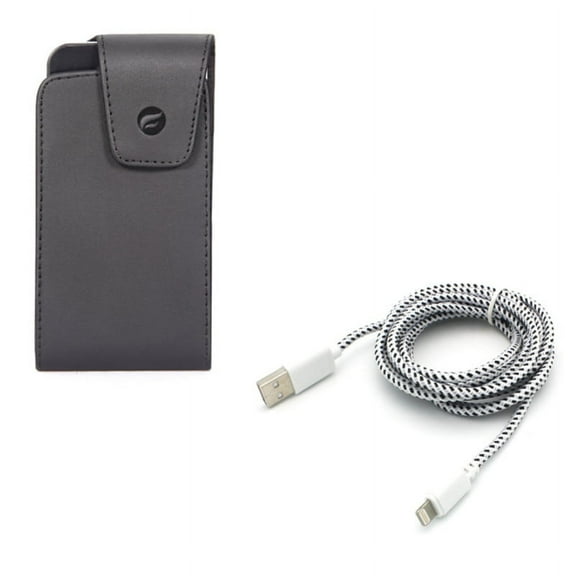 Case Belt Clip w 6ft USB Cable for iPhone 8/7/6S/6 - Leather Swivel Holster Vertical Cover, Charger Cord Power Wire Braided Long for iPhone 8/7/6S/6 Models