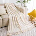 thumbnail image 5 of Manta de punto con pompones Zefei Wu 47 x 67 pulgadas beige, 5 of 5