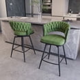 thumbnail image 6 of Bar Stools Set of 4,  Counter Height Bar Stools with Suede Woven Back, 360 Swivel Bar Stools Upholstered Bar Chair, Counter Stool Arm Chairs with Footrest, Green, 6 of 9