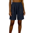 thumbnail image 2 of Tennis Shorts Women's Casual Linen Shorts Elastic Waist Summer Beachwear Bermuda Pants Navy M, 2 of 6