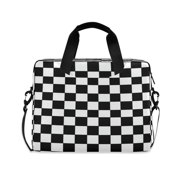16" Laptop Briefcase, Detachable Anti-Slip Shoulder Strap, Multi-Compartment Work Travel Bag Classic Black-and-white Checkered Pattern