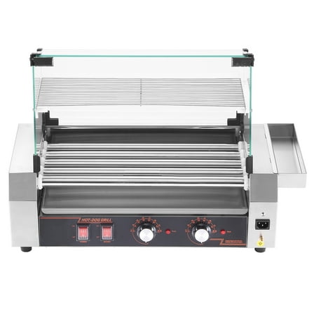 KFFKFF Sausage Roller, 12 Sausage 5 Rollers, Constructed from Stainless Steel, 750W Commercial Grade Sausage Grilling Machine with Separate Temperature Regulation, Protective Lid