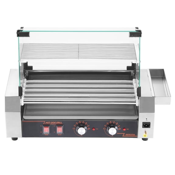 KFFKFF Sausage Roller, 12 Sausage 5 Rollers, Constructed from Stainless Steel, 750W Commercial Grade Sausage Grilling Machine with Separate Temperature Regulation, Protective Lid