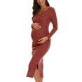 thumbnail image 3 of Diufon Women's Maternity Long Dress Long Sleeve V Neck Knitted Dress Pregnant Fall Winter Basic Slit Dress, 3 of 6
