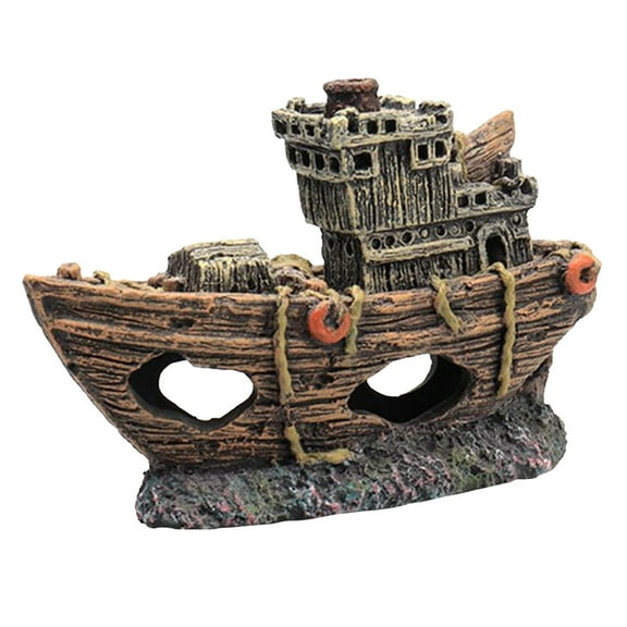 1 Pcs Fish Tank Decoration, Aquarium Accessories,Shipwreck Decor, Small Fish Tank Rockery Decorations, Resin Material Sunken Ship Decorations for Fish Favors 3.4x1.3x2.2"