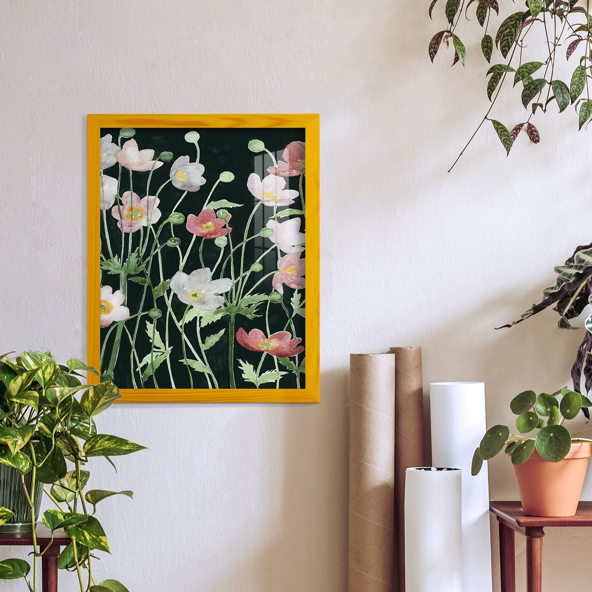 Anemone Dance I -Framed Print w/glass-Sunflower Yellow