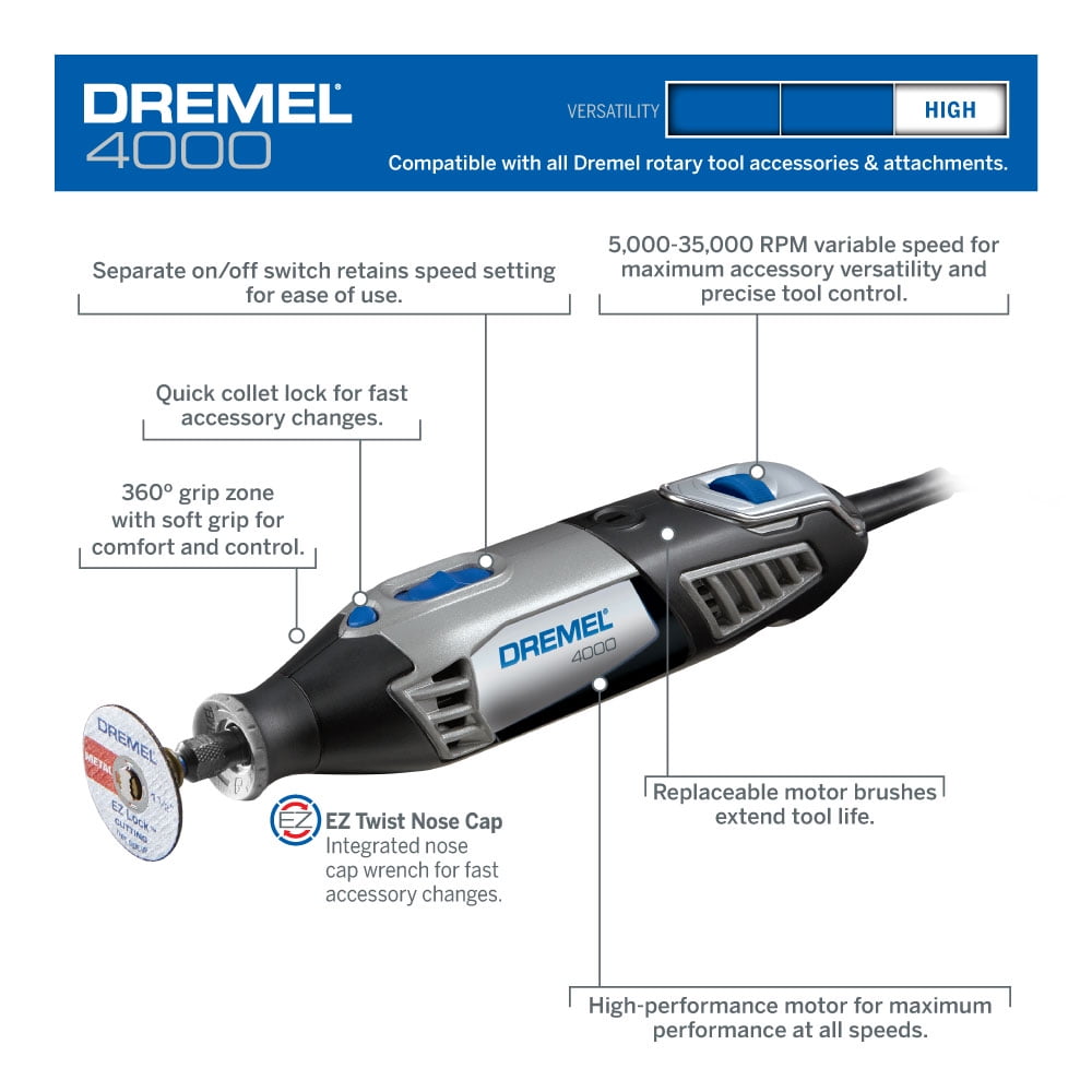 Dremel 4000-2/30 120-Volt Variable Speed High Performance Rotary Tool Kit, 2 Attachments & 30 -