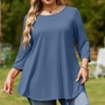 thumbnail image 5 of Qwertyu 3/4 Length Sleeve Womens Tops Plus Size Casual Tunic Tops Three Quarter Sleeve Shirts Ladies Crewneck Blouses Blue 5XL, 5 of 6
