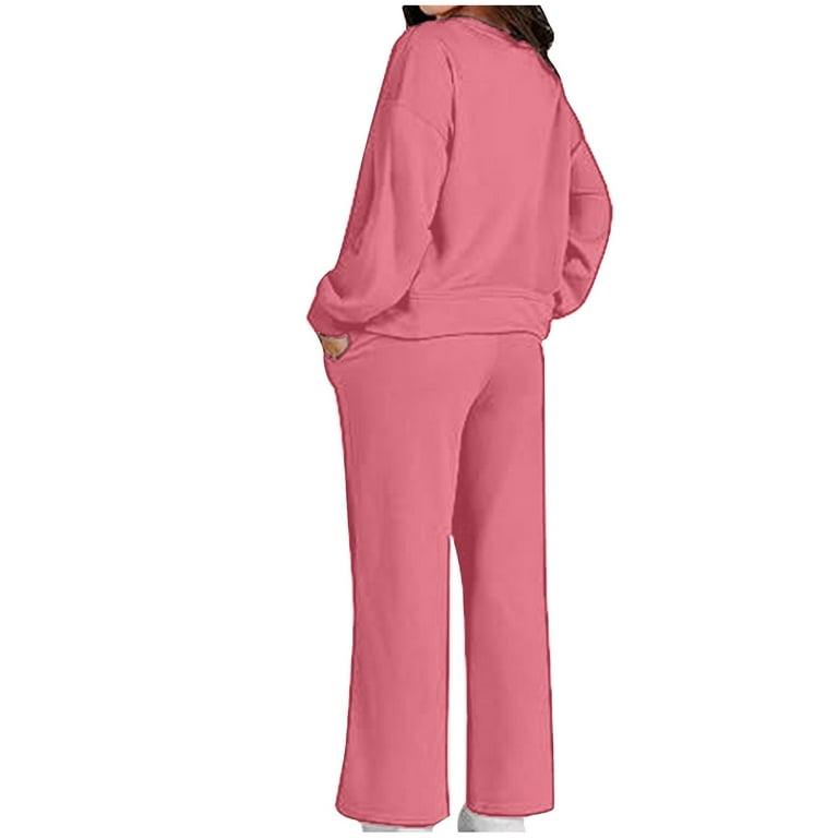 Puntoco Plus size Clearance Women 2023 Color Sports Suit Sports Hoodie Pant  Two-piece Set Pink 10(XL) 