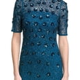 thumbnail image 3 of Adrianna Papell Women's Teal Embellished Floral Sheath Dress -, 3 of 4
