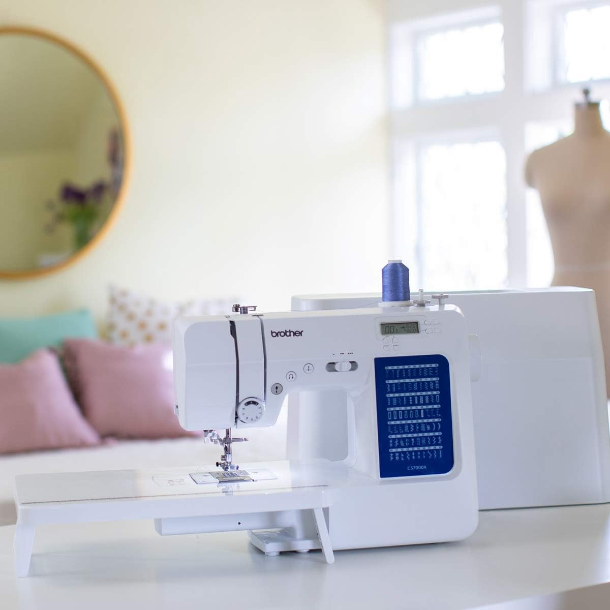 Brother CS7000X Computerized Sewing and Quilting Machine, Hard Plastic Storage and Carry Case, Premium Sewing Thread 6-Pack and 5-Piece Sewing Machine Needles