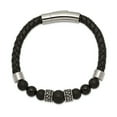thumbnail image 2 of Primal Steel Stainless Steel Antiqued and Polished Black Agate Leather 8.25 Inch Bracelet, 2 of 7