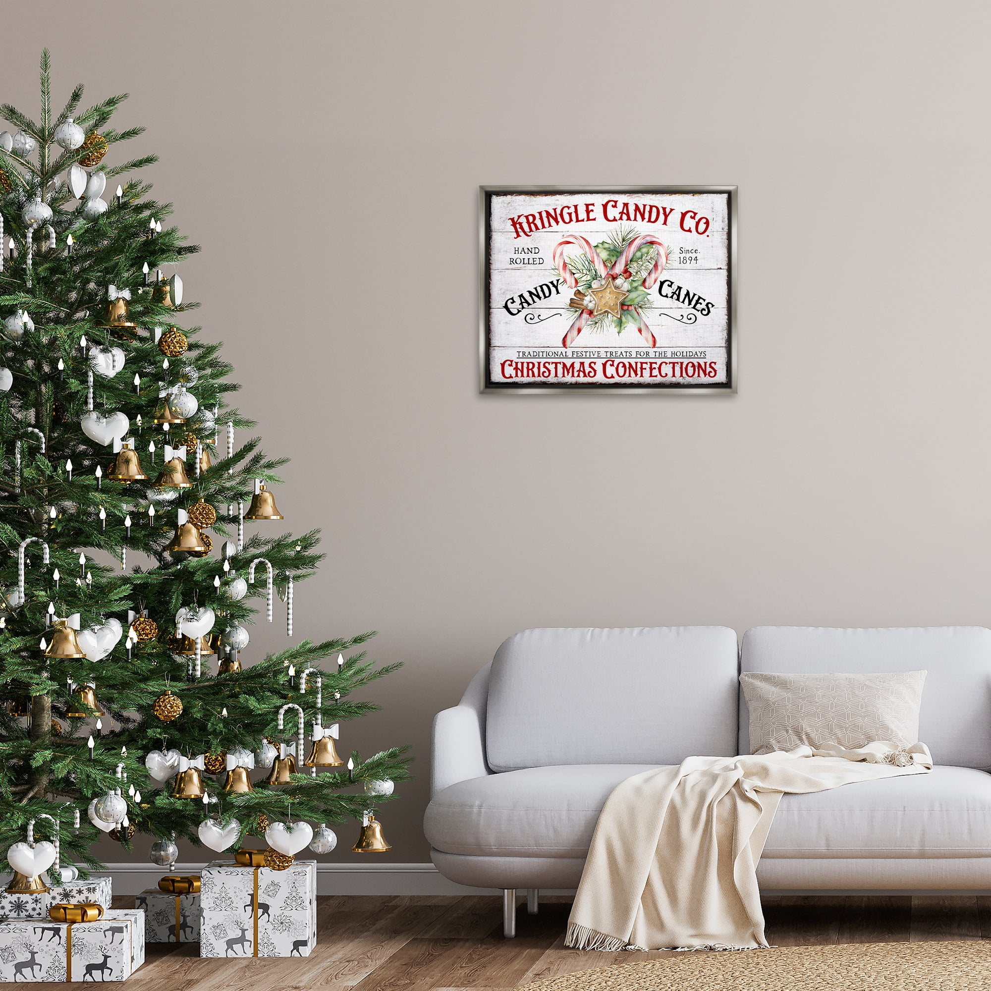 Stupell Industries Fresh Christmas Confections Holiday Painting Gray Floater Framed Canvas Art Prints Wall Art, 31 x 25