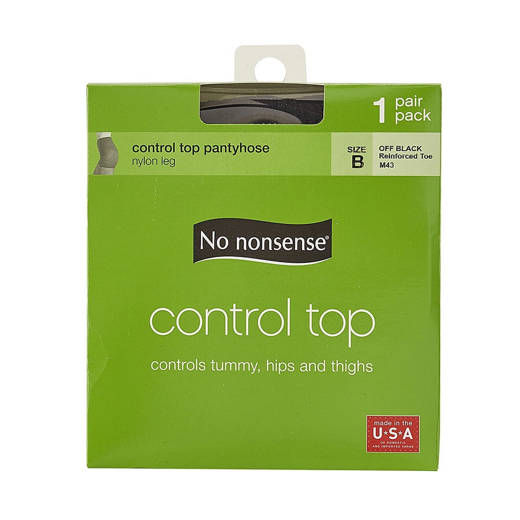 No Nonsense Women's Control Top with Sheer Toe Pantyhose, Off Black, B