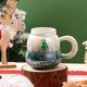 thumbnail image 5 of Fiudx Ofertas y liquidaciones Taza de cerámica navideña con degradado perlado en rojo y verde, taza festiva con tapa, 500 ml, como regalo de Navidad para familiares, socios y compañeros de trabajo, 5 of 6