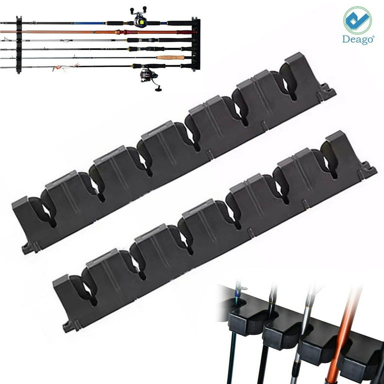 Deago Horizontal or Vertical Fishing Rod Rack Boat Gear Pole Storage Stand Holder Wall Mount, Black, 6 Rod, Size: 13.6 x 2.6 x 1.4in