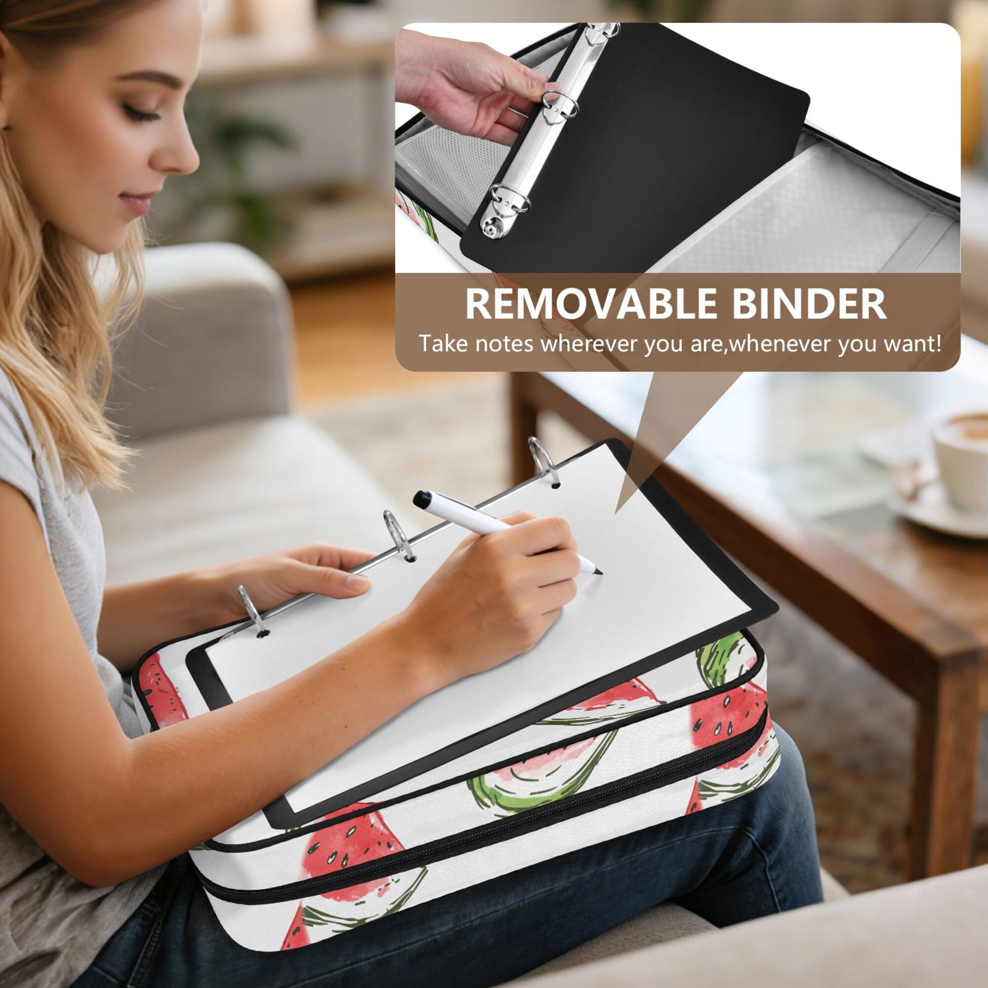 FORMRS Accordion File Folder A4 Size 7-Pocket Expanding Document Organizer Bag with 3 Ring Binder, Watermelon Pattern