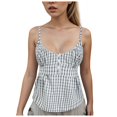 thumbnail image 4 of Rggeeun Womens Tank Tops Flowy Camisole Plaid Pattern V Neck With Spaghetti Strap & Front Buttons Relaxed Fit For Summer Training Cute Tops,White,M, 4 of 9