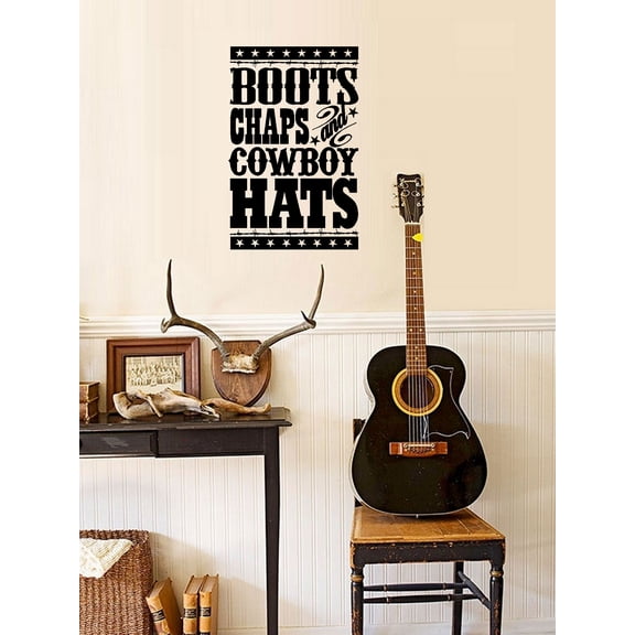 Decal ~ BOOTS CHAPS AND COWBOY HATS, #1 ~ WALL DECAL 13" X 20"