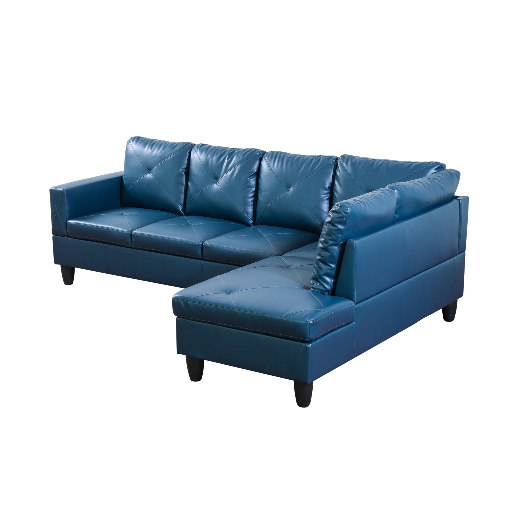Hommoo 2-Piece Faux Leather L-Shaped Sectional Couches and Sofa Set, Modern Living Room Furniture Set, No Ottoman, Right Side, Denim