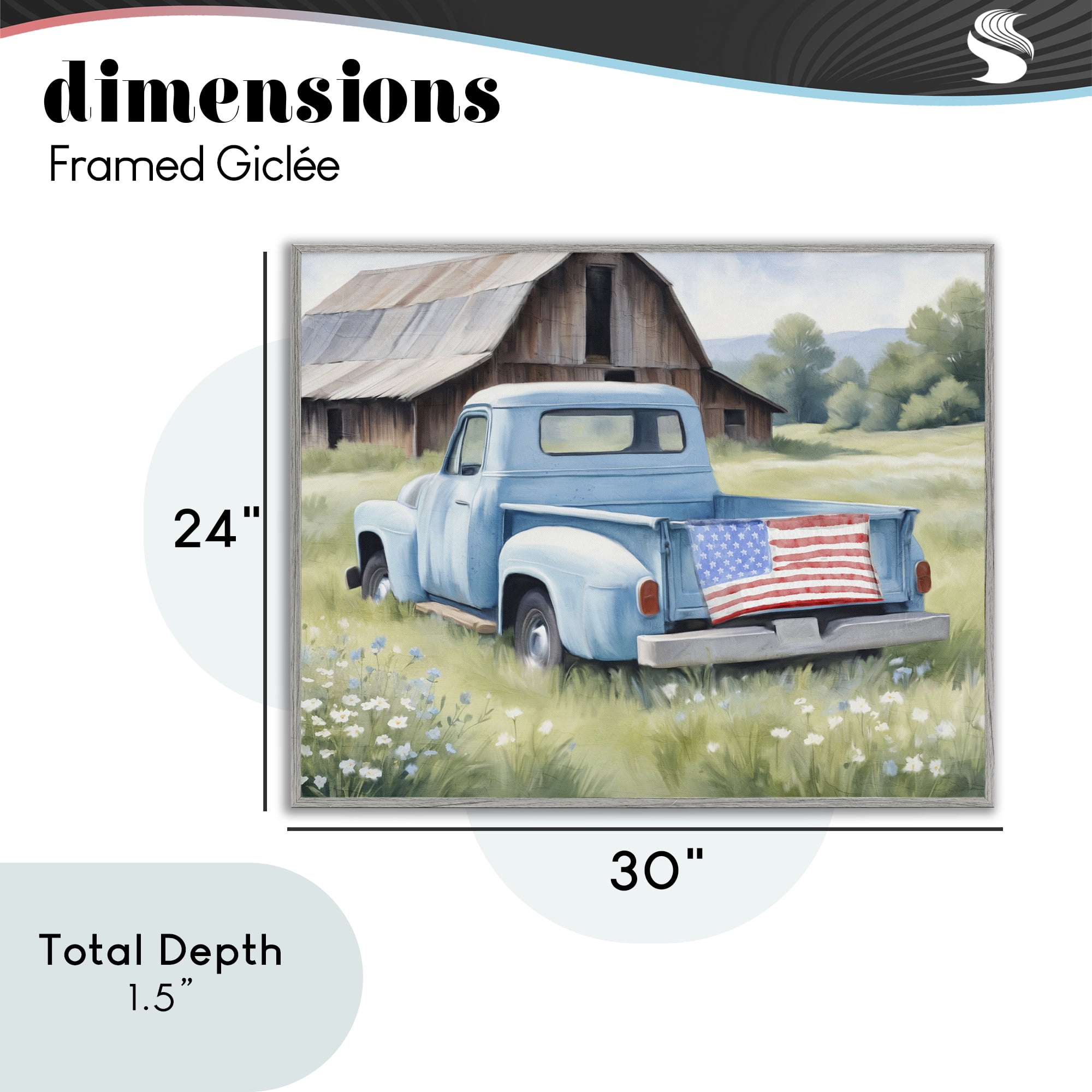 Stupell Industries American Pride Truck on Farm Gray Framed Giclee Art, design by Kim Allen