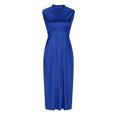 thumbnail image 7 of Usmixi Womens Dresses Casual Elastic Waist Slim Slit Party Prom Tank Long Dresses Solid Stand Neck Sleeveless Maxi Summer Dress Blue xl, 7 of 7