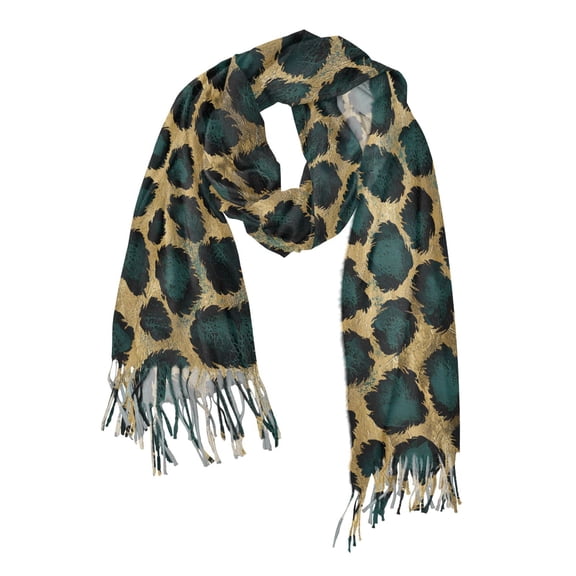 FORMRS Womens Scarf Winter Soft Long Big Warm Shawls Wrap Tassel Scarves, Green Leopard Pattern