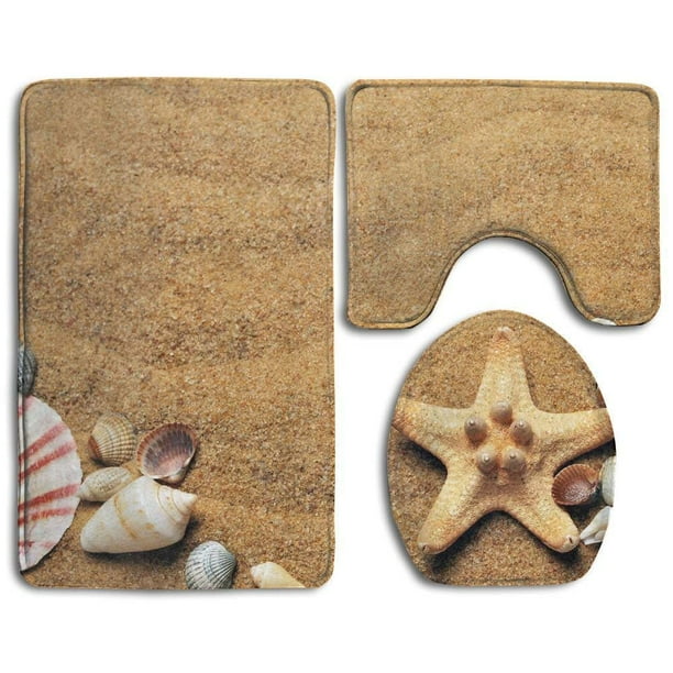 CHAPLLE Beach Sand Sea Star Shell 3 Piece Bathroom Rugs Set Bath Rug