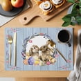 thumbnail image 2 of Easter Bunny Placemats Set of 6, Spring Easter Eggs Chick Floral Blue Wood Placemats for Dining Table, Place Mats for Kitchen Tabletop, Waterproof Wipeable Dining Table Mats Set, 2 of 9