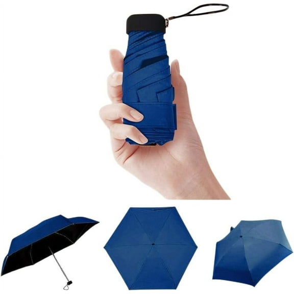 6 RibsTravel Sun&rain Umbrella Mini Folding Travel Compact and Lightweight UV Protection Clear Umbrella with Case 37inch Pocket Umbrella for Men Women Kids (Navy)