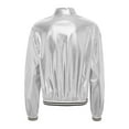 thumbnail image 4 of CHICTRY Womens Shiny Metallic Bomber Jacket Holographic Long Sleeve Zipper Front Coat Silver XXL, 4 of 7