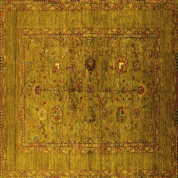 Ahgly Company Indoor Square Oriental Yellow Industrial Area Rugs, 8' Square
