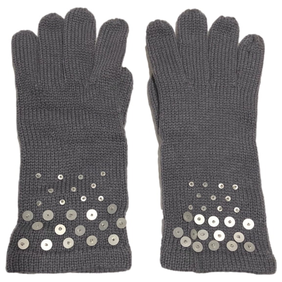 Womens Gray Grey Silver Sequin Knit Gloves