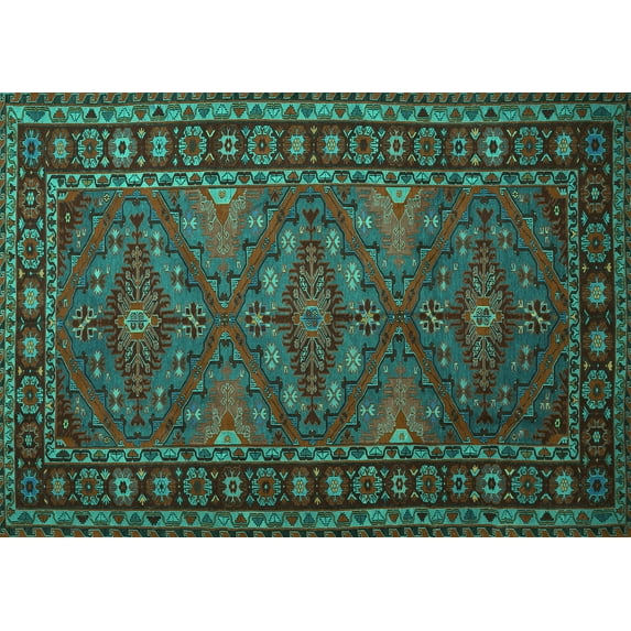 Ahgly Company Machine Washable Indoor Rectangle Persian Turquoise Blue Traditional Area Rugs, 5' x 8'