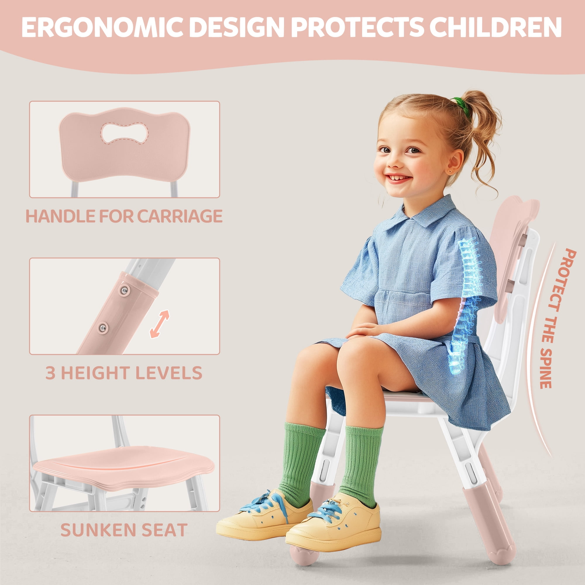 DOREROOM Kids Table and 2 Chairs Set, Height-Adjustable Toddler Table and Chair Set with Graffiti Desktop, 31.5''L x 23.6''W Children Activity Table for Daycare, Classroom, Home
