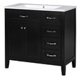 thumbnail image 7 of Soges 36" Bathroom Vanity with Sink Combo, Solid Wood Bathroom Makeup Cabinet with Door, Adjustable Shelf and 5 Drawers, Free Standing Single Basin Vanity Set, Durable & Easy to Clean, Black, 7 of 7