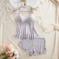 thumbnail image 2 of Womens 2 Piece Sheer Mesh Babydoll Tops Shorts Lingerie Set Bow Ruffle Long Sleeve High Waist Dress Nightdress, 2 of 4