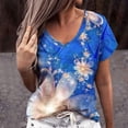 thumbnail image 2 of Blusa de camiseta informal con estampado de manga corta y cuello en V de verano para mujer a la moda Fridja  bn7799, 2 of 8
