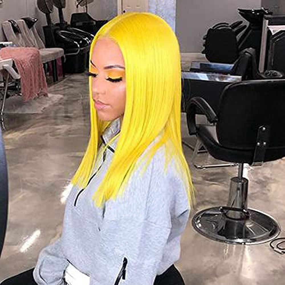Colored Wigs Yellow Bob Wigs Lace Frontal Wigs Human Hair 13x4 Lace Front Wigs Brazilian Virgin Hair Short Straight Bob Wigs for Women Cosplay Wigs