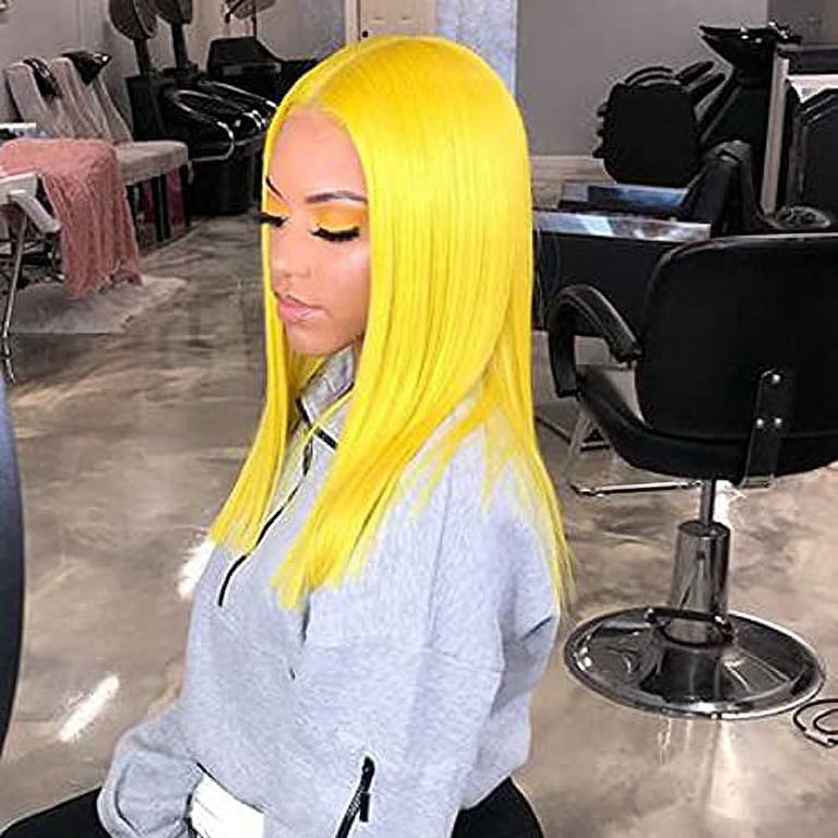 ? Berri Yellow LACEFRONT MIDDDLEPART Bob WIG *NWT Colored Wigs Yellow Bob Wigs Lace Frontal Wigs Human Hair  main image 4
