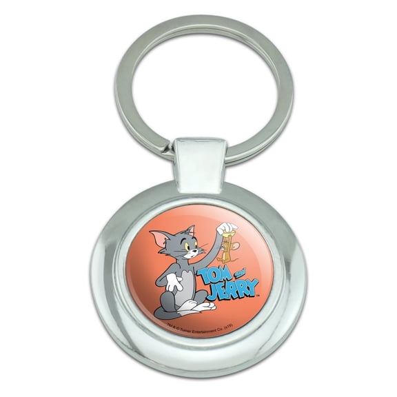 Tom and Jerry Best Friends Keychain Classy Round Chrome Plated Metal