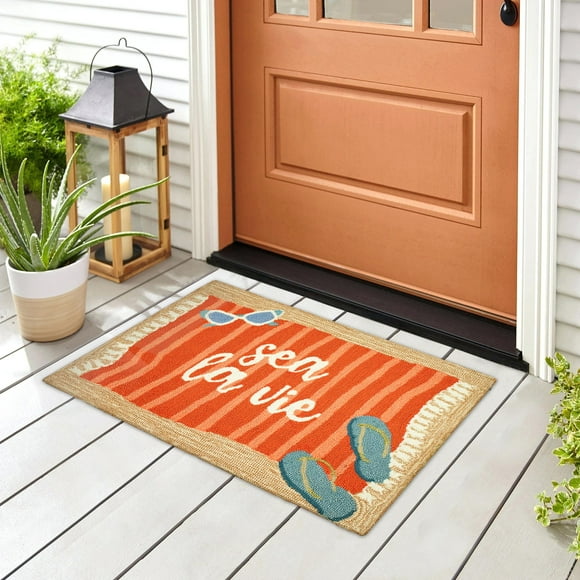 Liora Manne Frontporch Indoor Outdoor Rug - Novelty Design, Hand Hooked, Weather Resistant, UV Stabilized, Foyers, Porches, Patios & Decks, Sea La Vie, 2'6 x 4'