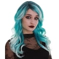 thumbnail image 5 of Women's Teal Color Wavy Medium Length Trendy Aquatic Princess Wig, 5 of 9