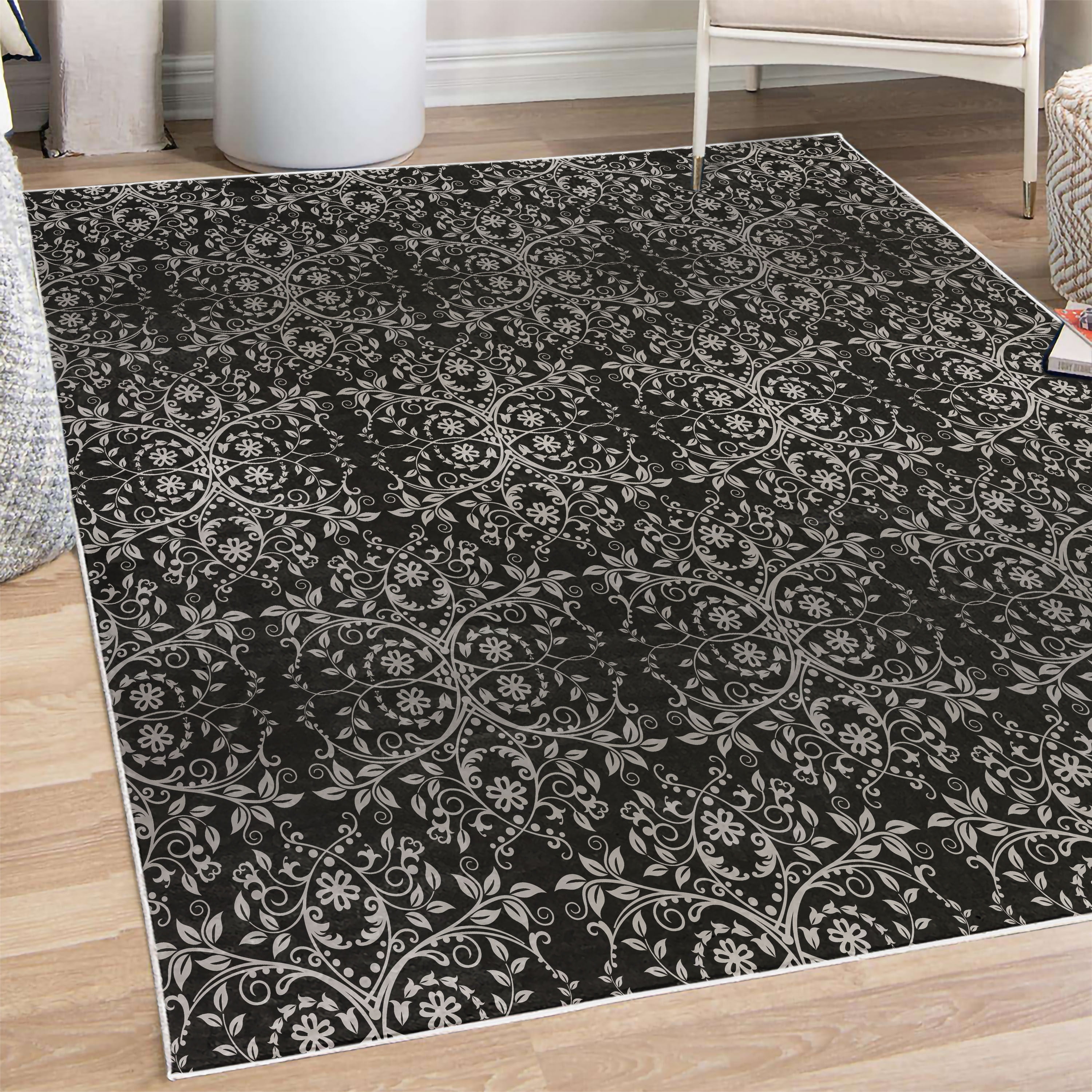Floral Decorative Rug, Victorian Lace Flowers and Leaves Retro ...