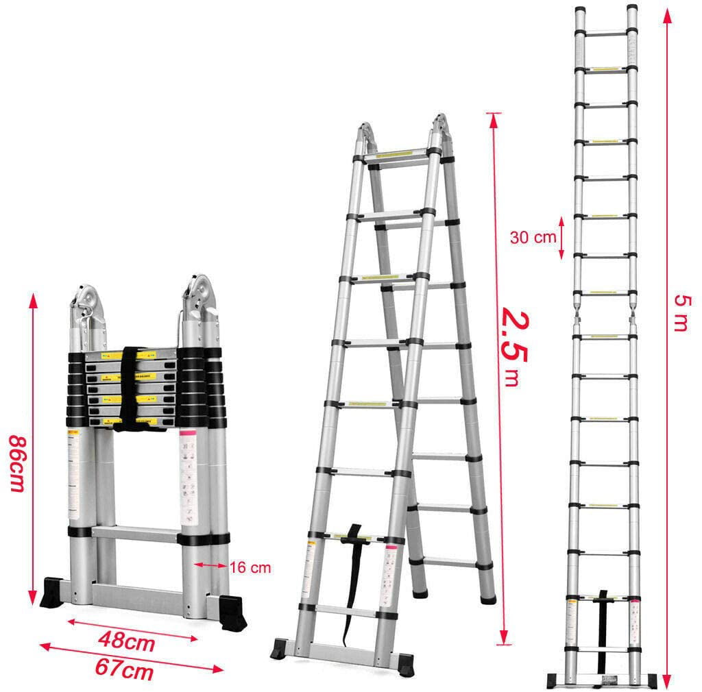 Details about   5 M Portable Heavy Duty Multi-Purpose Aluminium Telescopic Ladder Extendable 