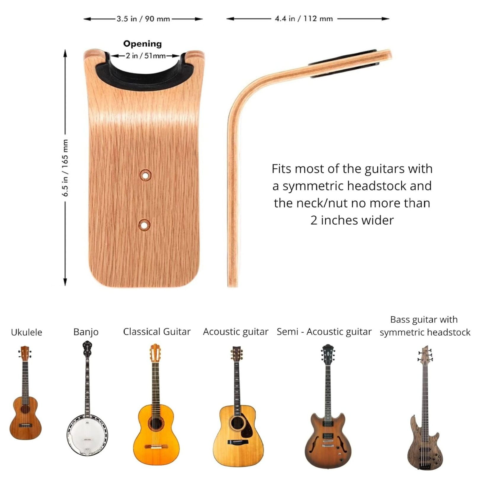 Guitar Wall Hanger - Secure Guitar Wall Mount for Acoustic/Ukulele - Space-Saving Guitar Accessories - Easy to Install Guitar Hook - Design Guitar Stand for Home/Studio Neck up to 2 in (50mm)